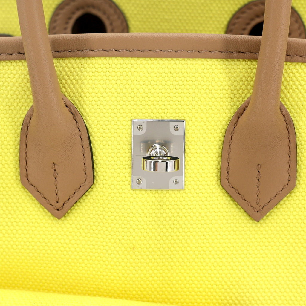 Hermès Birkin Cargo 25 Canvas-Swift Jaune Citron / Chai / Toile Goéland PHW