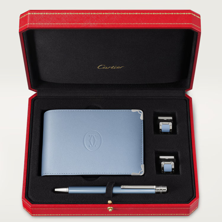Santos de Cartier cufflinks, pen and wallet set