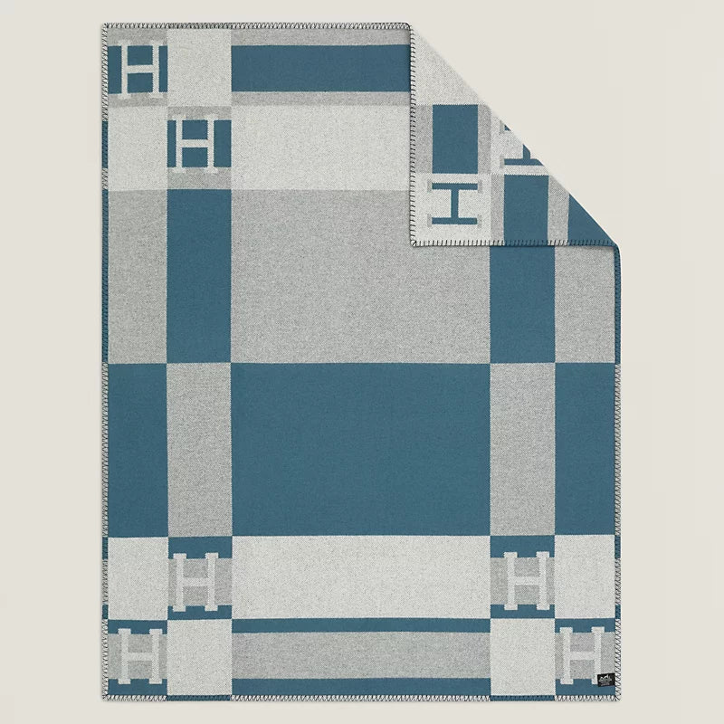 Hermès Avalon Bayadere blanket bleu baltique