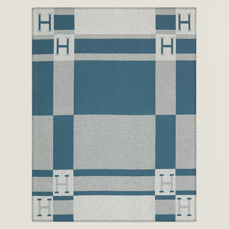 Hermès Avalon Bayadere blanket bleu baltique