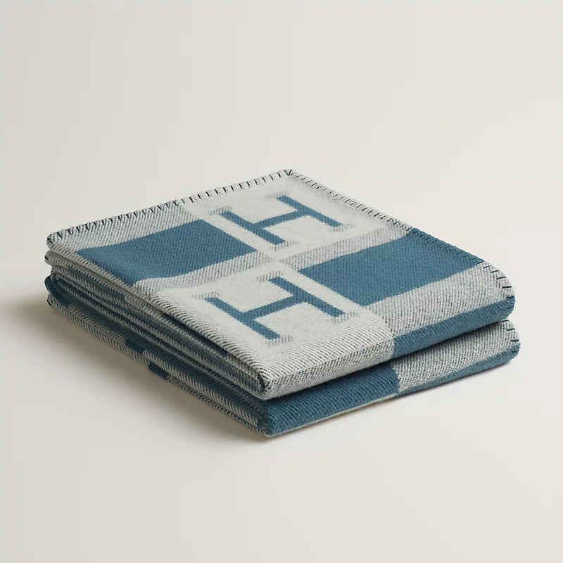 Hermès Avalon Bayadere blanket bleu baltique