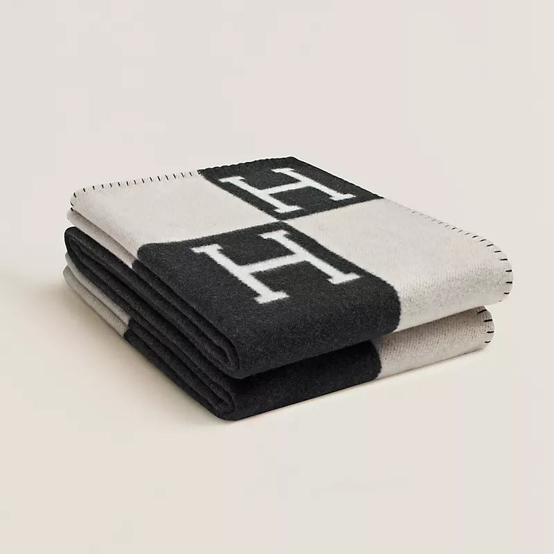 Hermès Avalon throw blanket écru / gris foncé