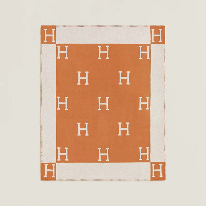 Hermès Avalon throw blanket écru / gris foncé