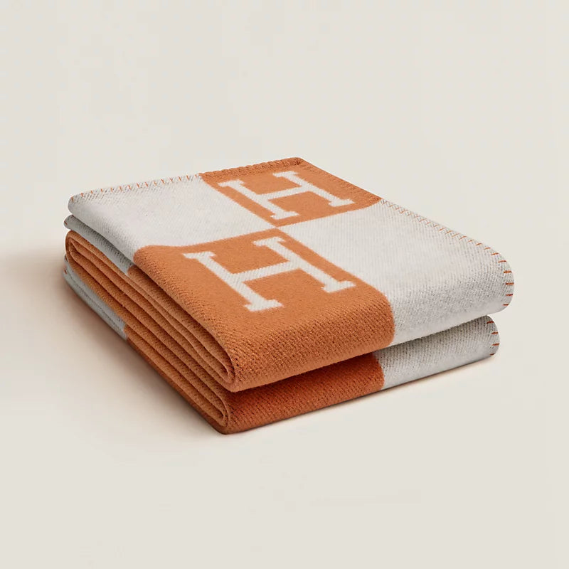Hermès Avalon throw blanket écru / gris foncé