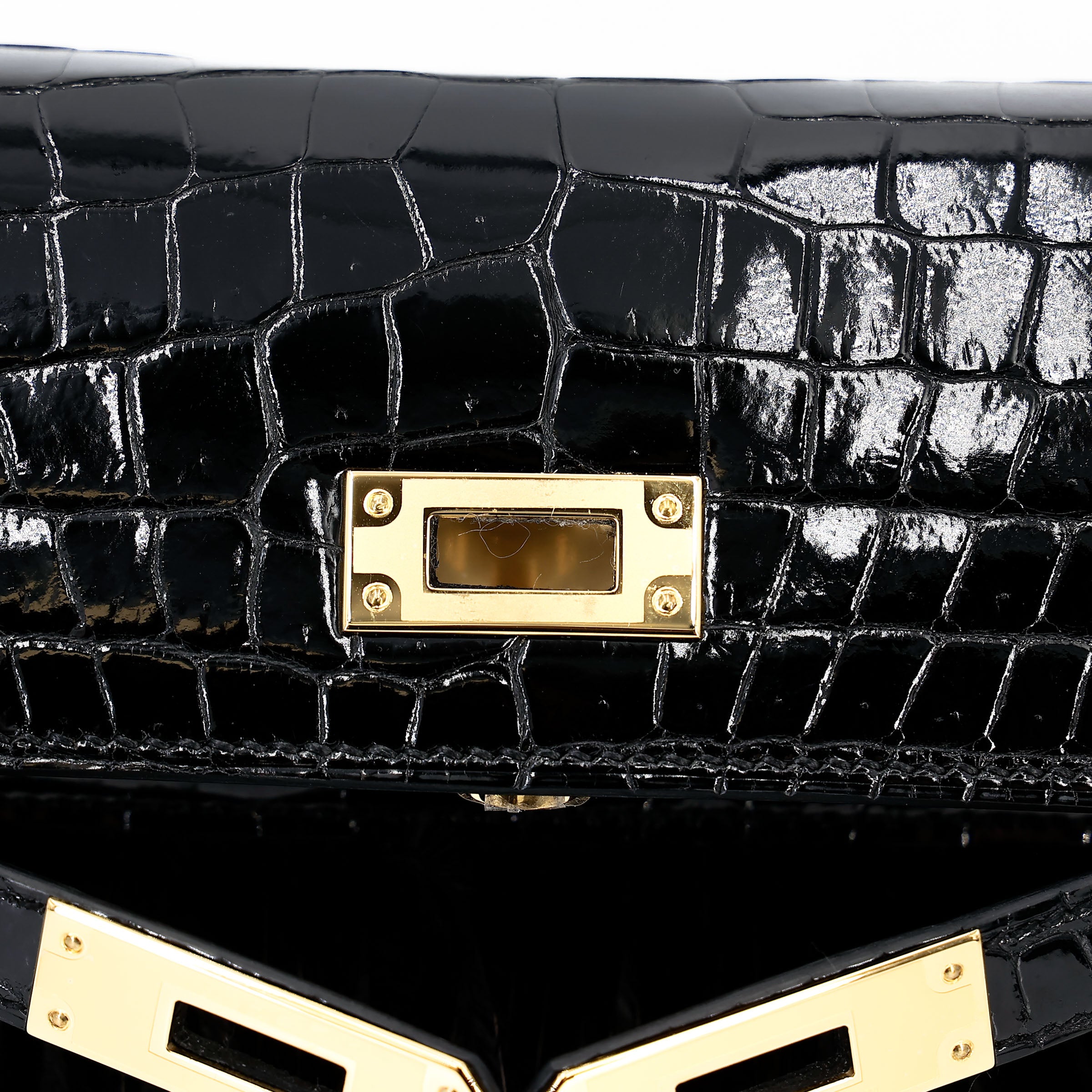 Hermès Kelly Elan Folie Noir Shiny Porosus Crocodile Ostrich Feather GHW