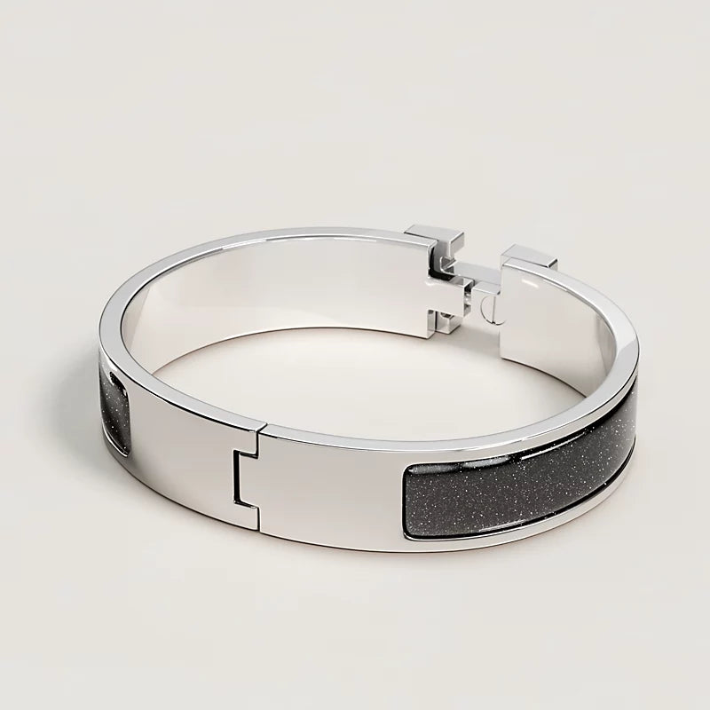 Hermès Clic H Glitter Narrow Bracelet Palladium Plated