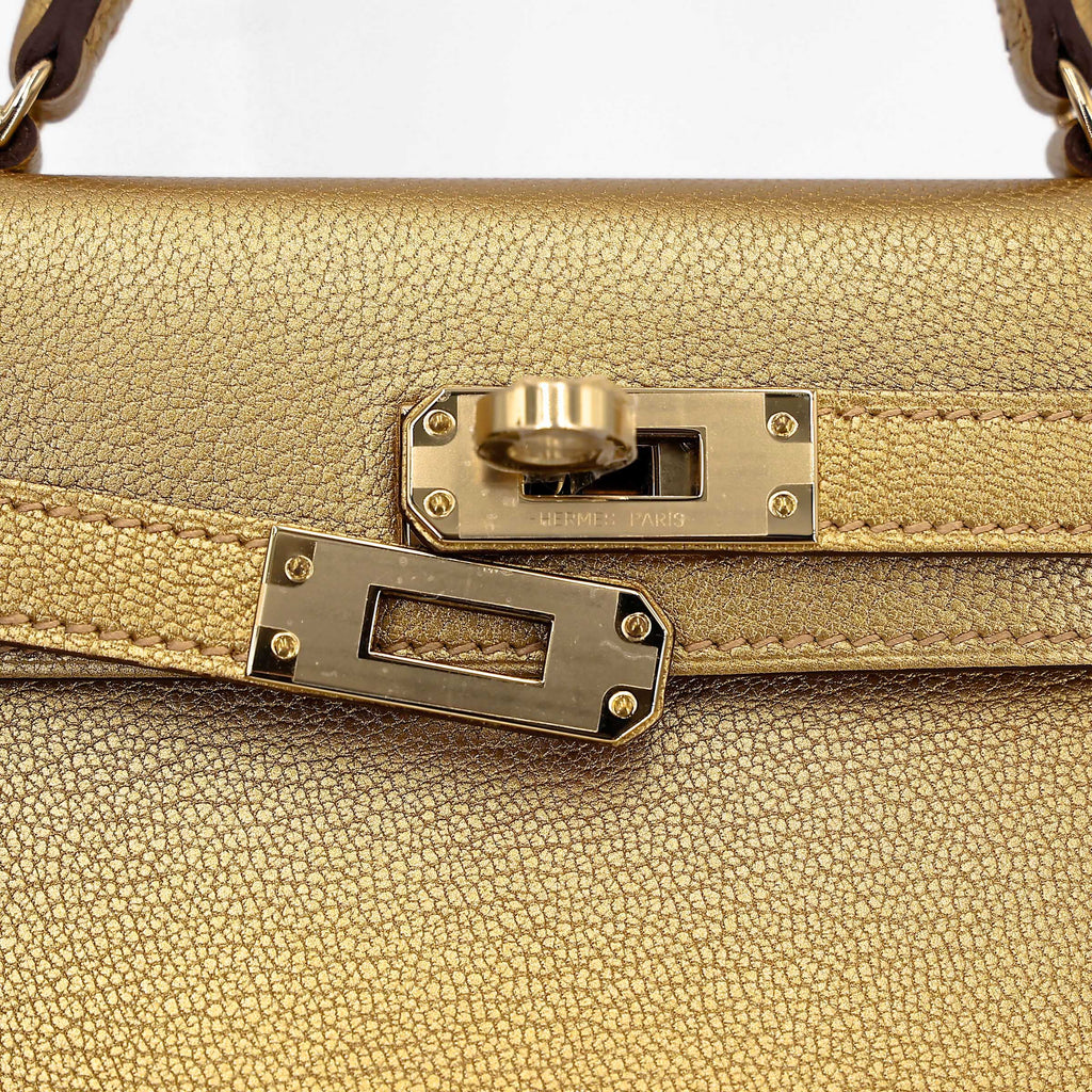 Hermès Min Kelly ll Dore Chèvre GHW