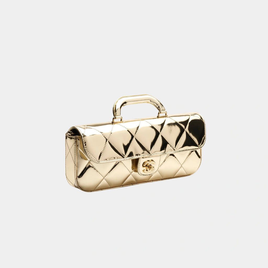 Chanel Small Classic Bag Cotton Tweed &amp; Gold Metal Black
