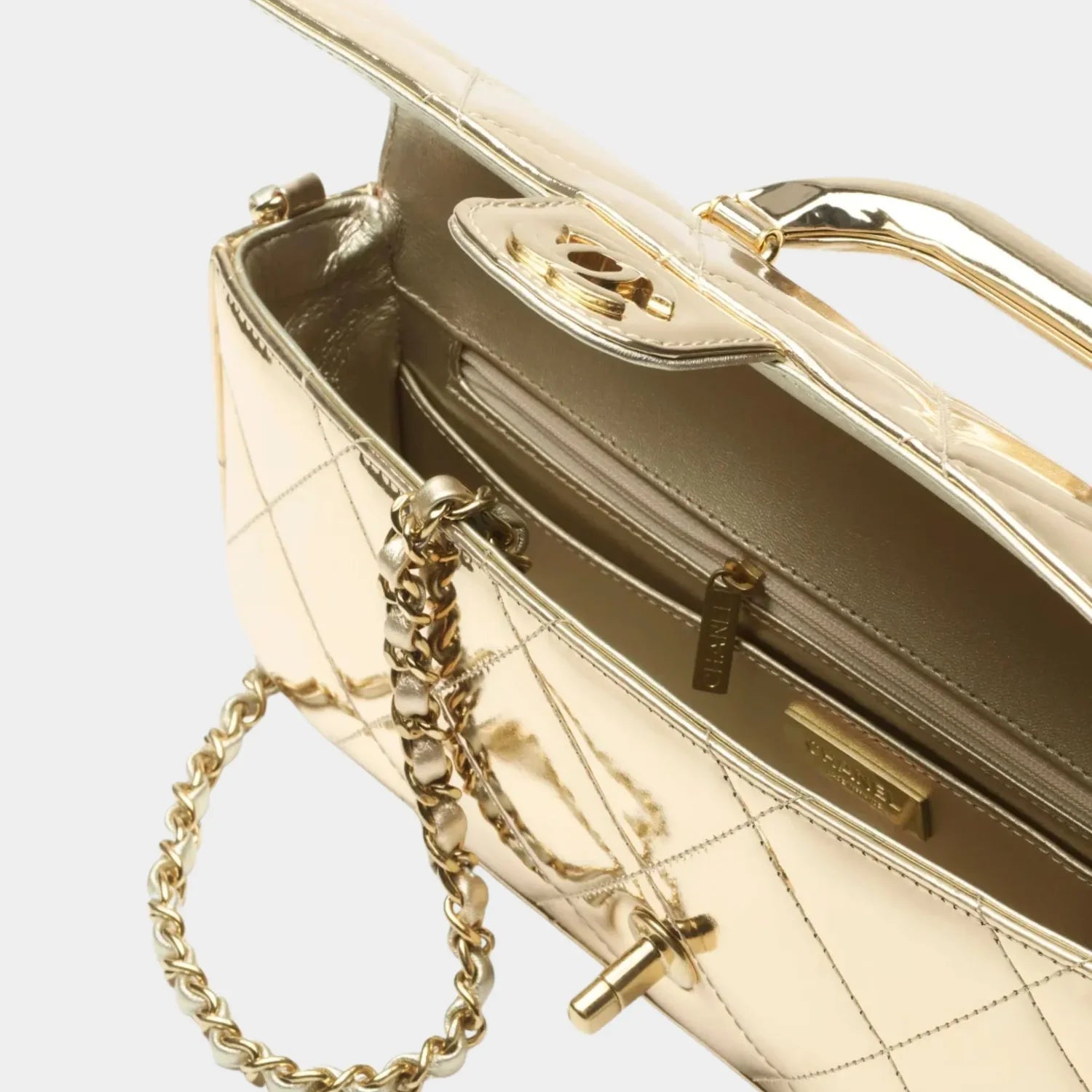 Chanel Large Flap Bag With Handle - Light Gold