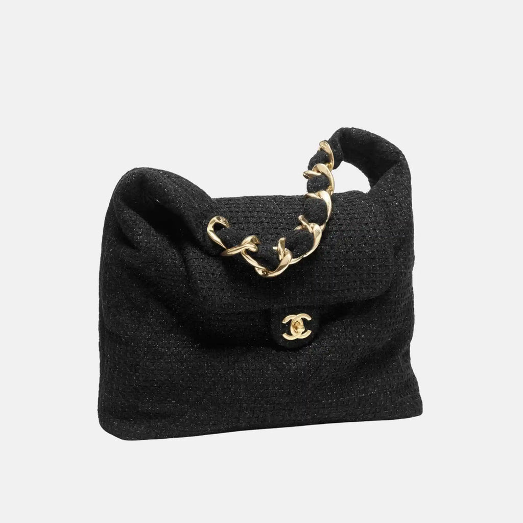 Chanel Maxi Hobo Bag Tweed Gold Metal, Front