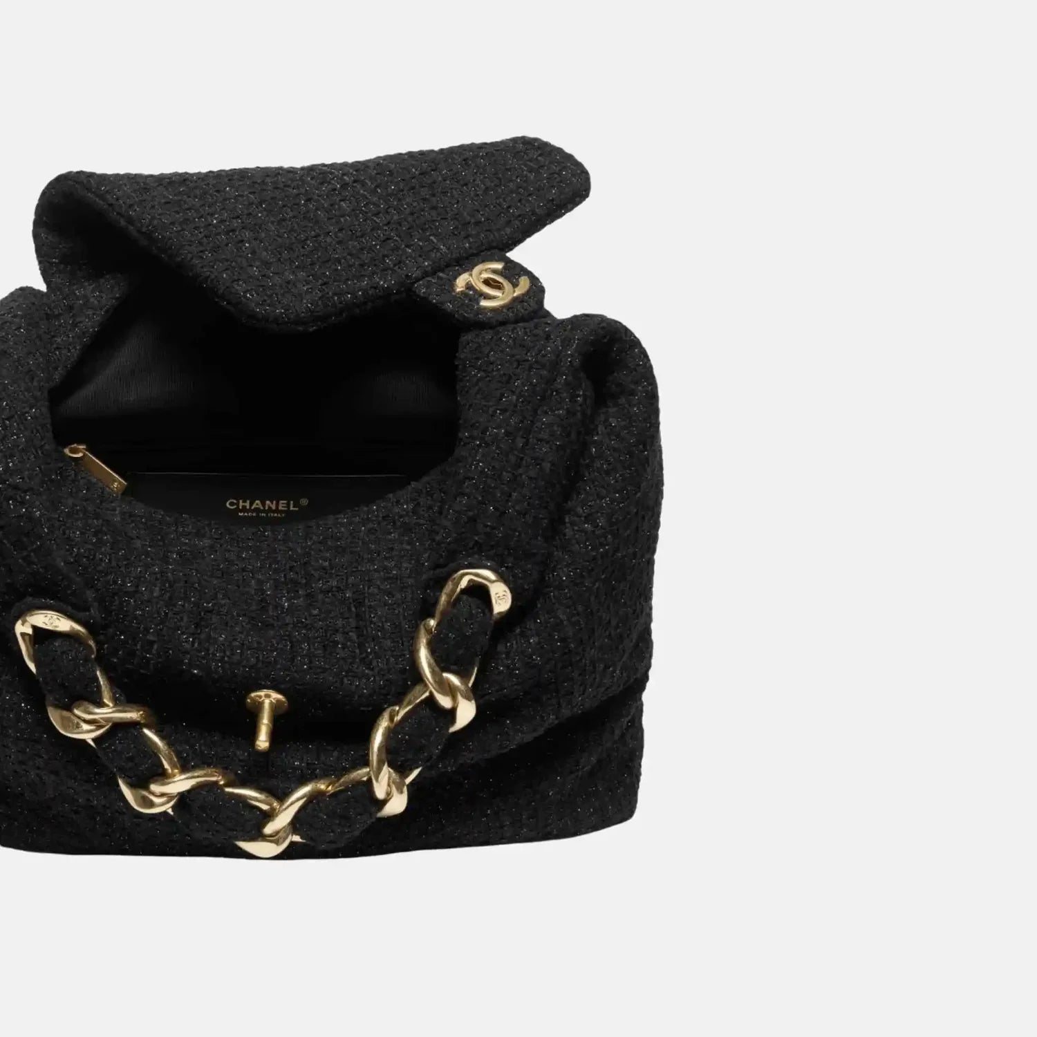 Chanel Maxi Hobo Bag Tweed Gold Metal - Black
