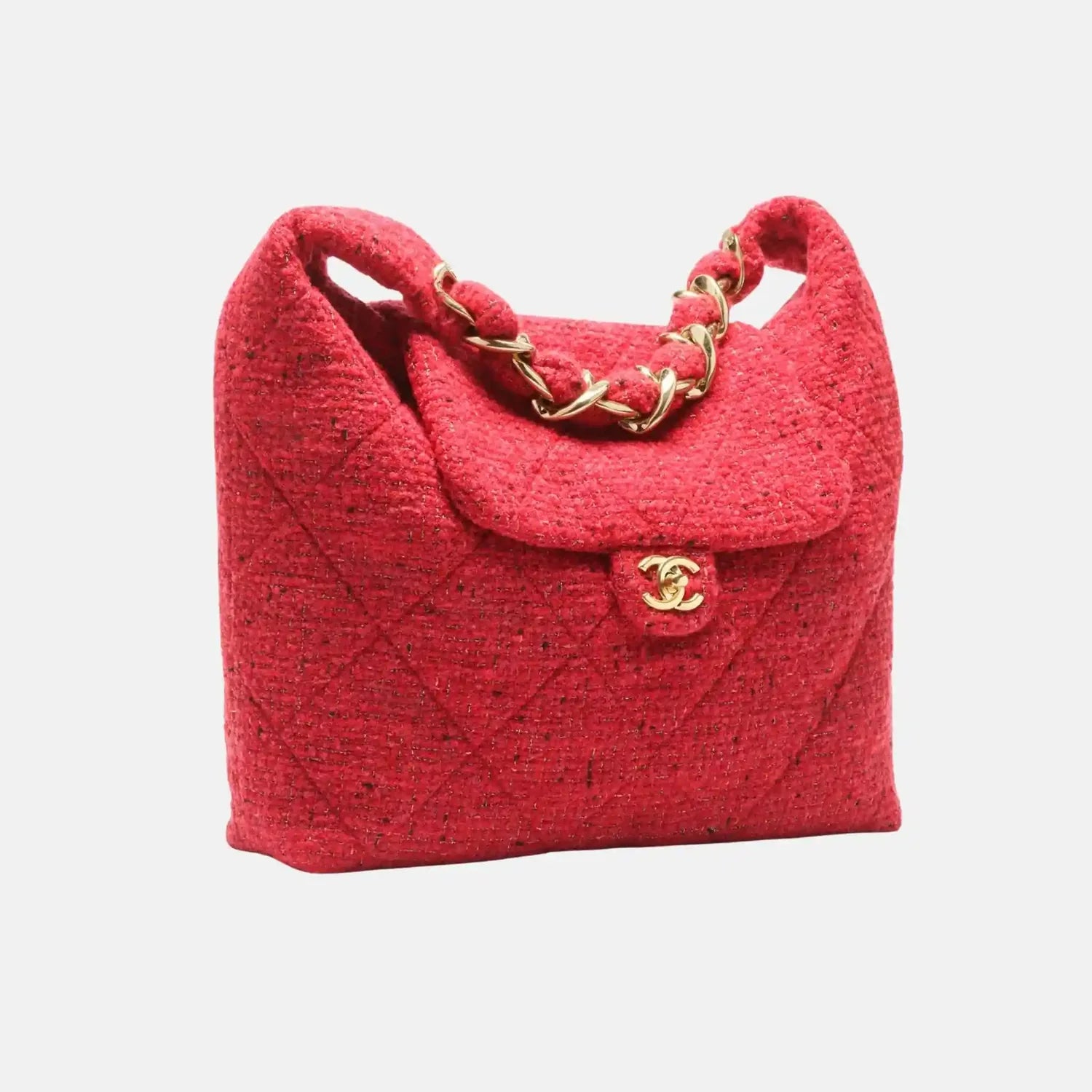 Chanel Maxi Hobo Bag Tweed Gold Metal - Red and Black