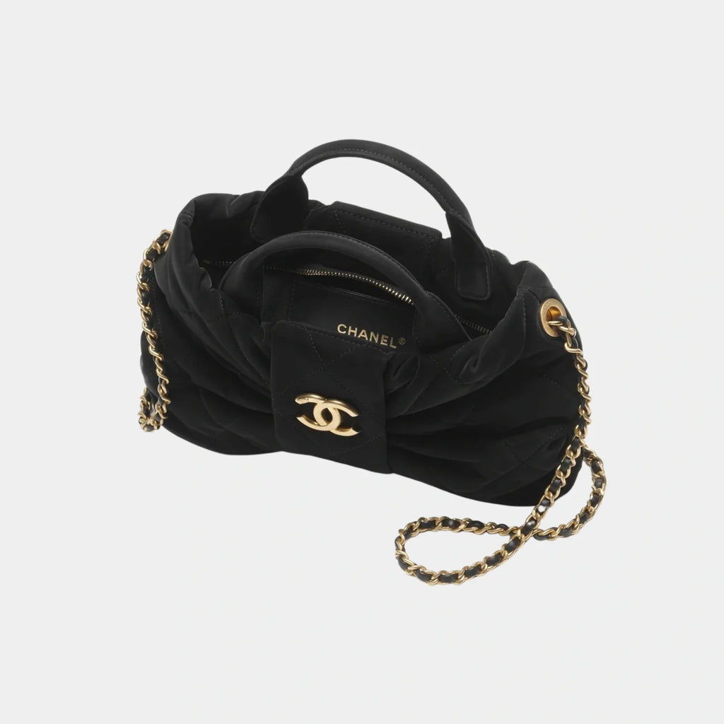 Chanel Mini Knot Bag Velvet Effect Nylon & Gold Metal Black