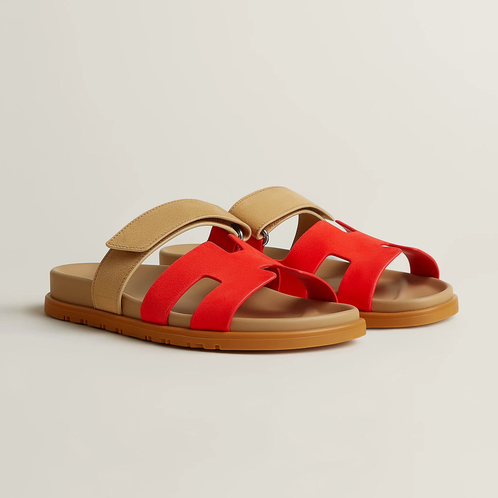 Hermès Chypre Sandals Rouge Grenadine / Beige Albinos