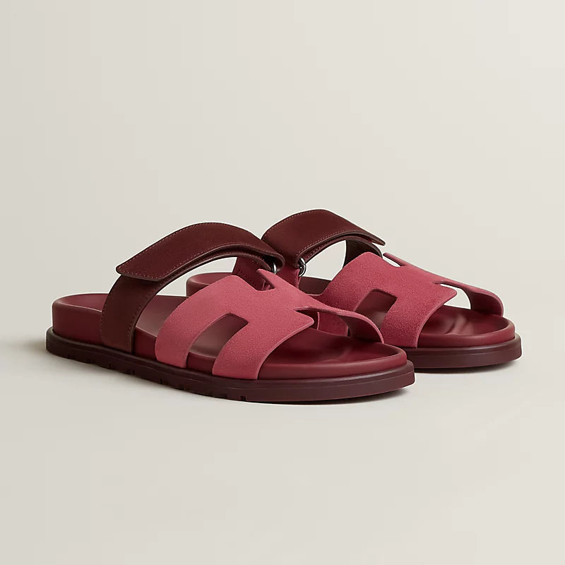 Hermès Chypre Sandals rose pinson / marron palissandre