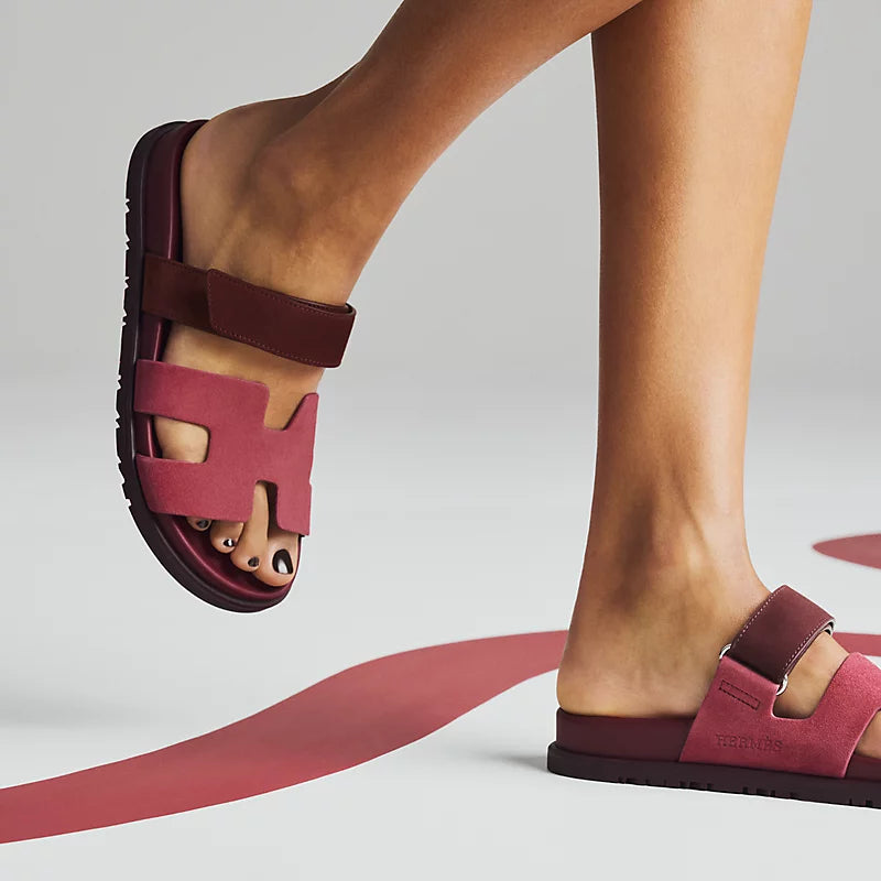 Hermès Chypre Sandals rose pinson / marron palissandre