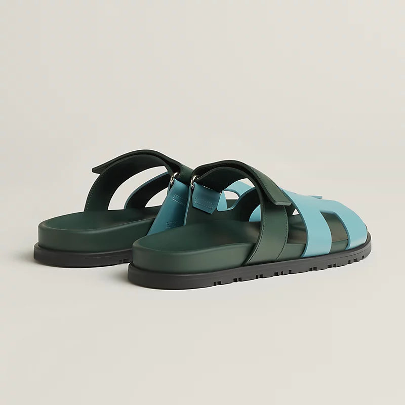 Hermès Chypre Sandals Bleu Citadin / Vert Bouteille