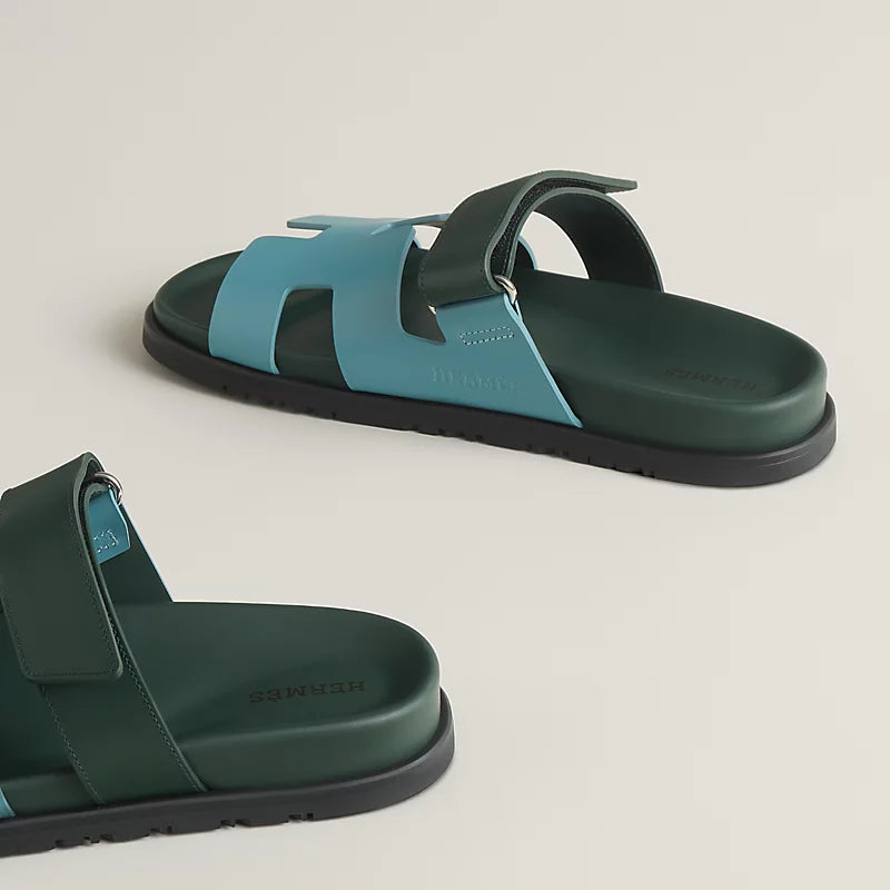 Hermès Chypre Sandals Bleu Citadin / Vert Bouteille