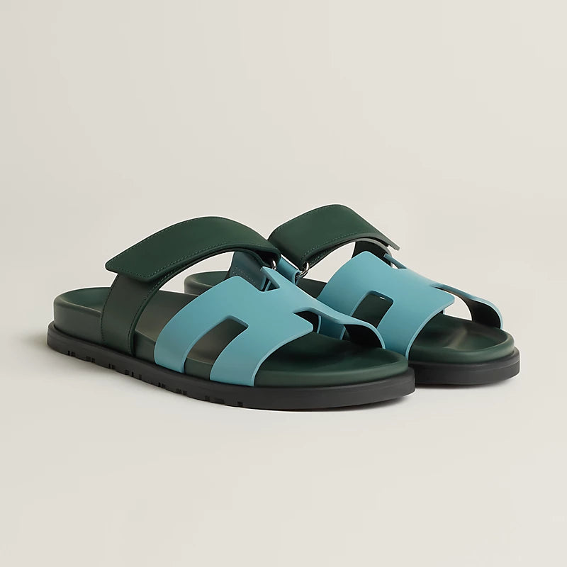 Hermès Chypre Sandals Bleu Citadin / Vert Bouteille