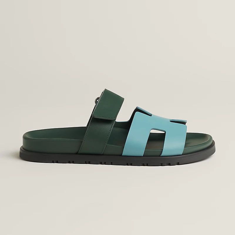 Hermès Chypre Sandals Bleu Citadin / Vert Bouteille