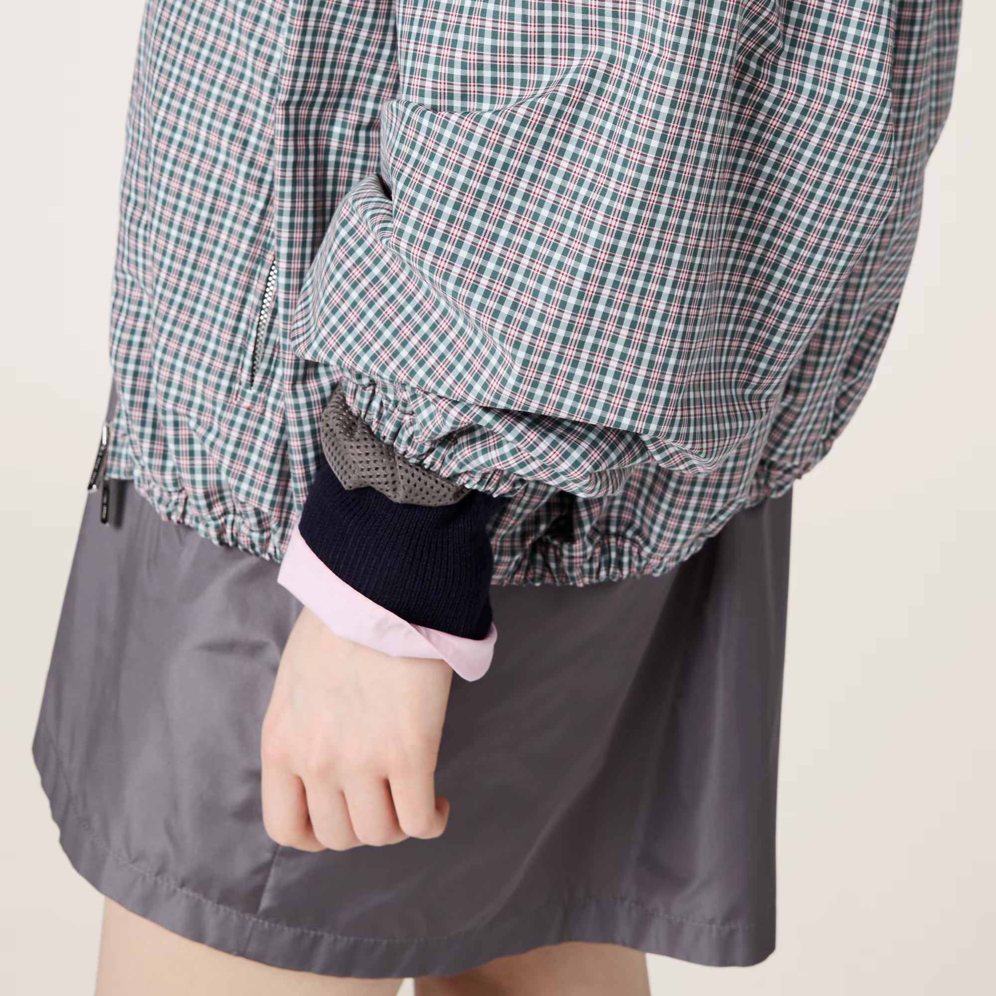 Miu Miu Technical silk zipper blouson jacket