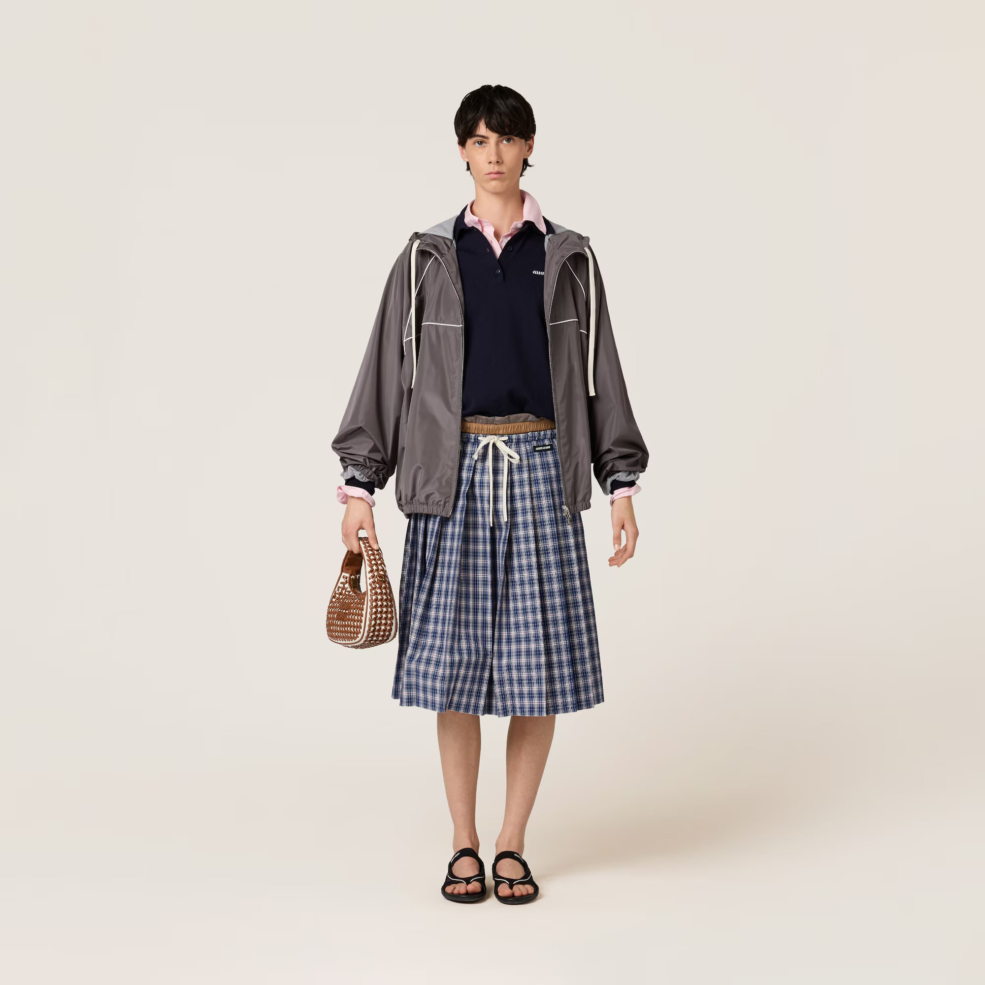 Miu Miu Technical silk zipper blouson jacket