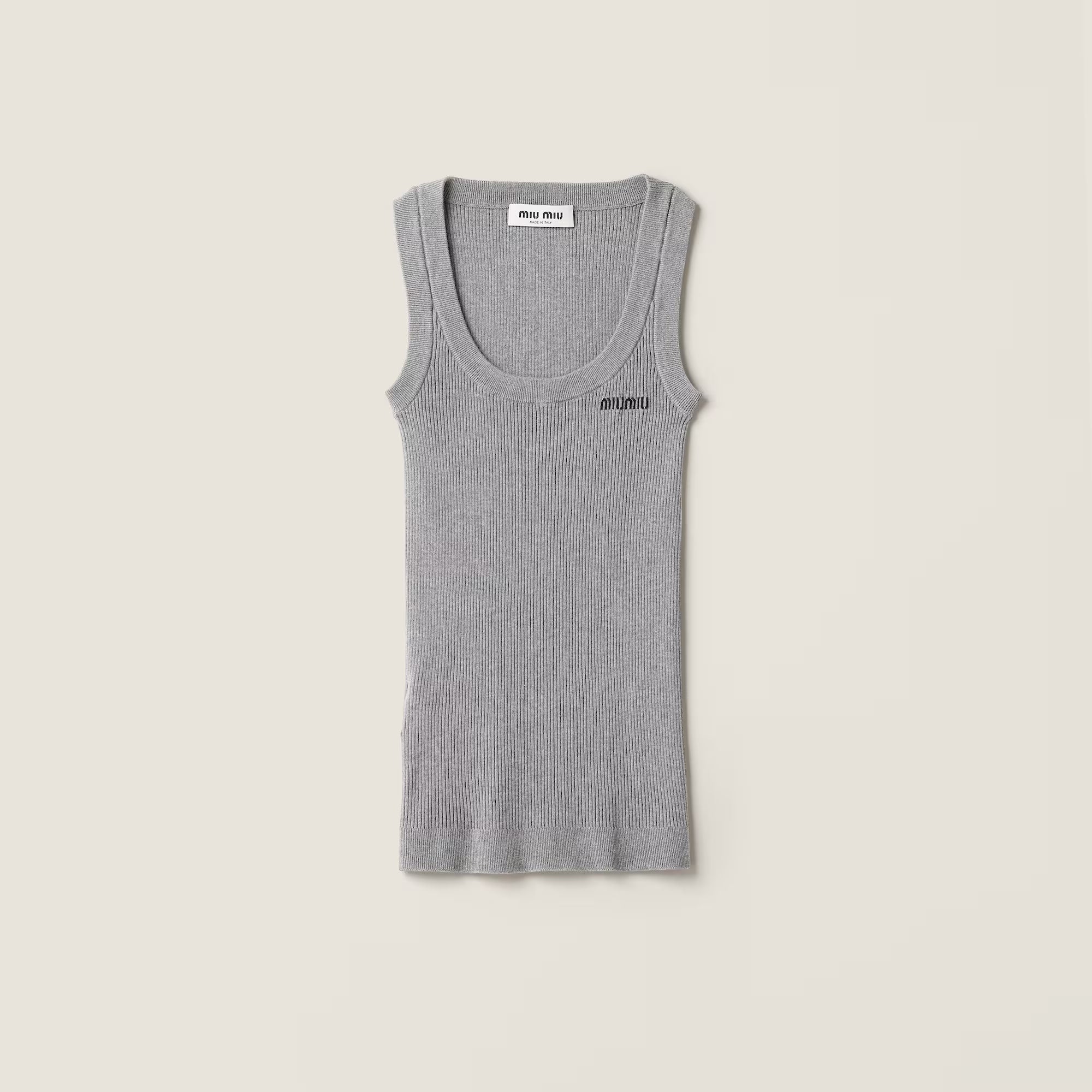 Miu Miu Cotton knit tank top Gray