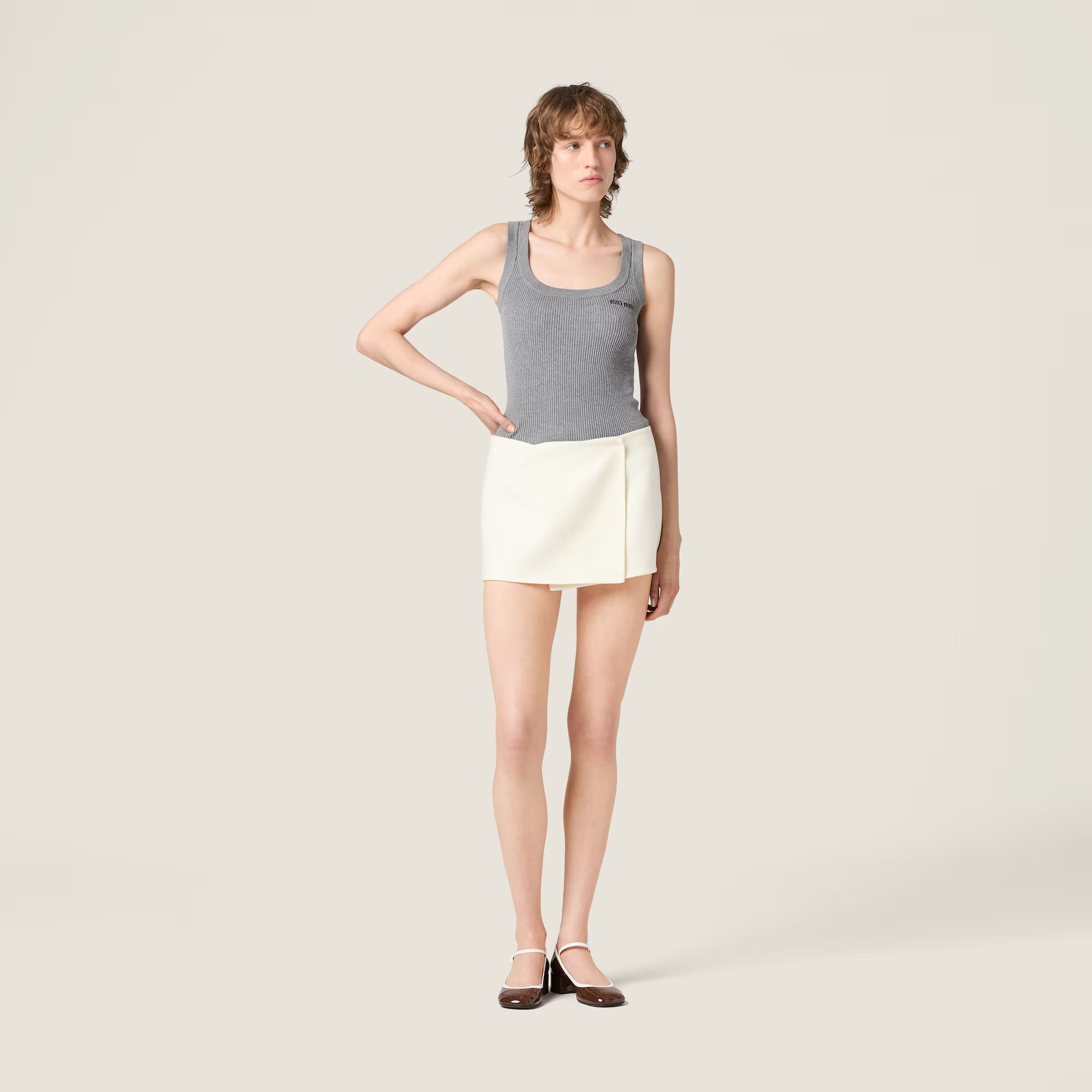 Miu Miu Cotton knit tank top Gray