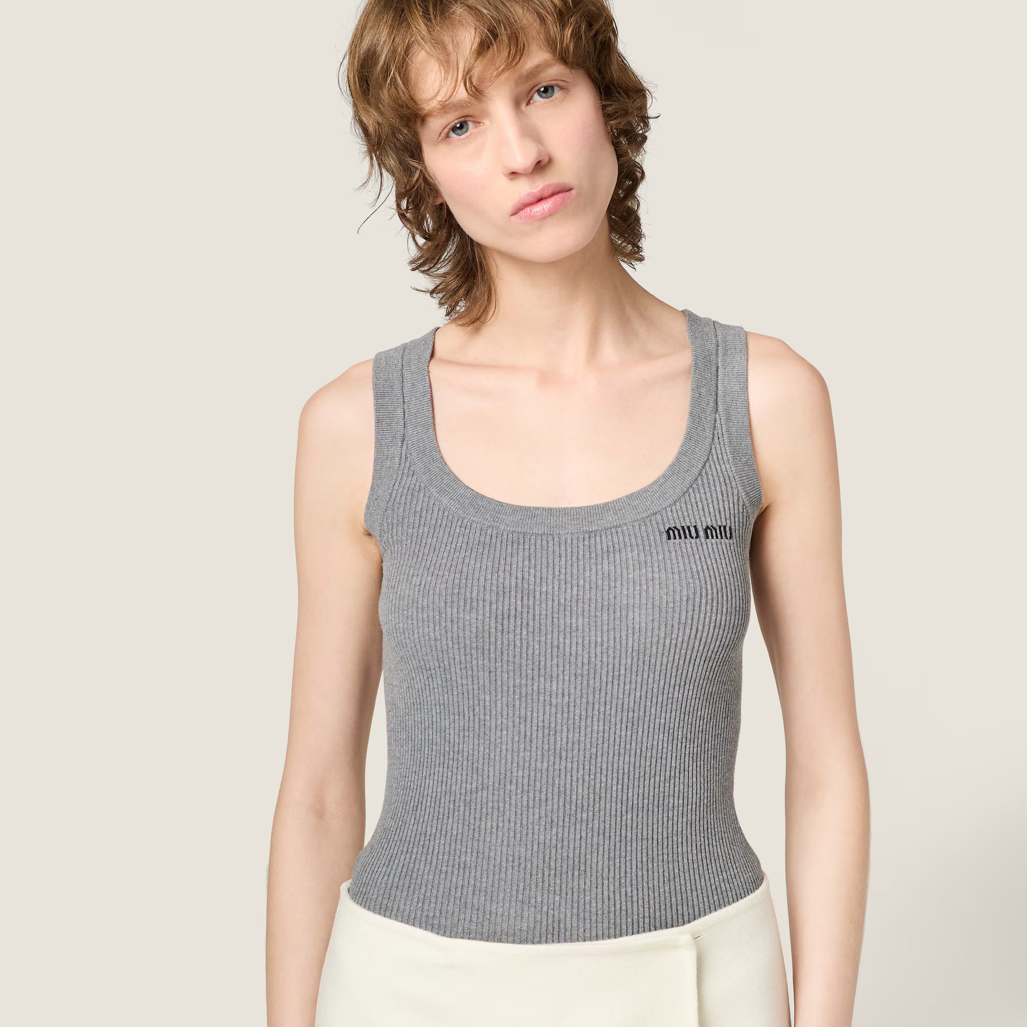 Miu Miu Cotton knit tank top Gray