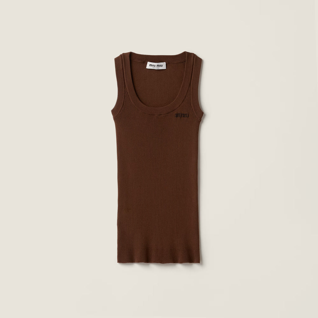 Miu Miu Cotton knit tank top Cocoa Brown