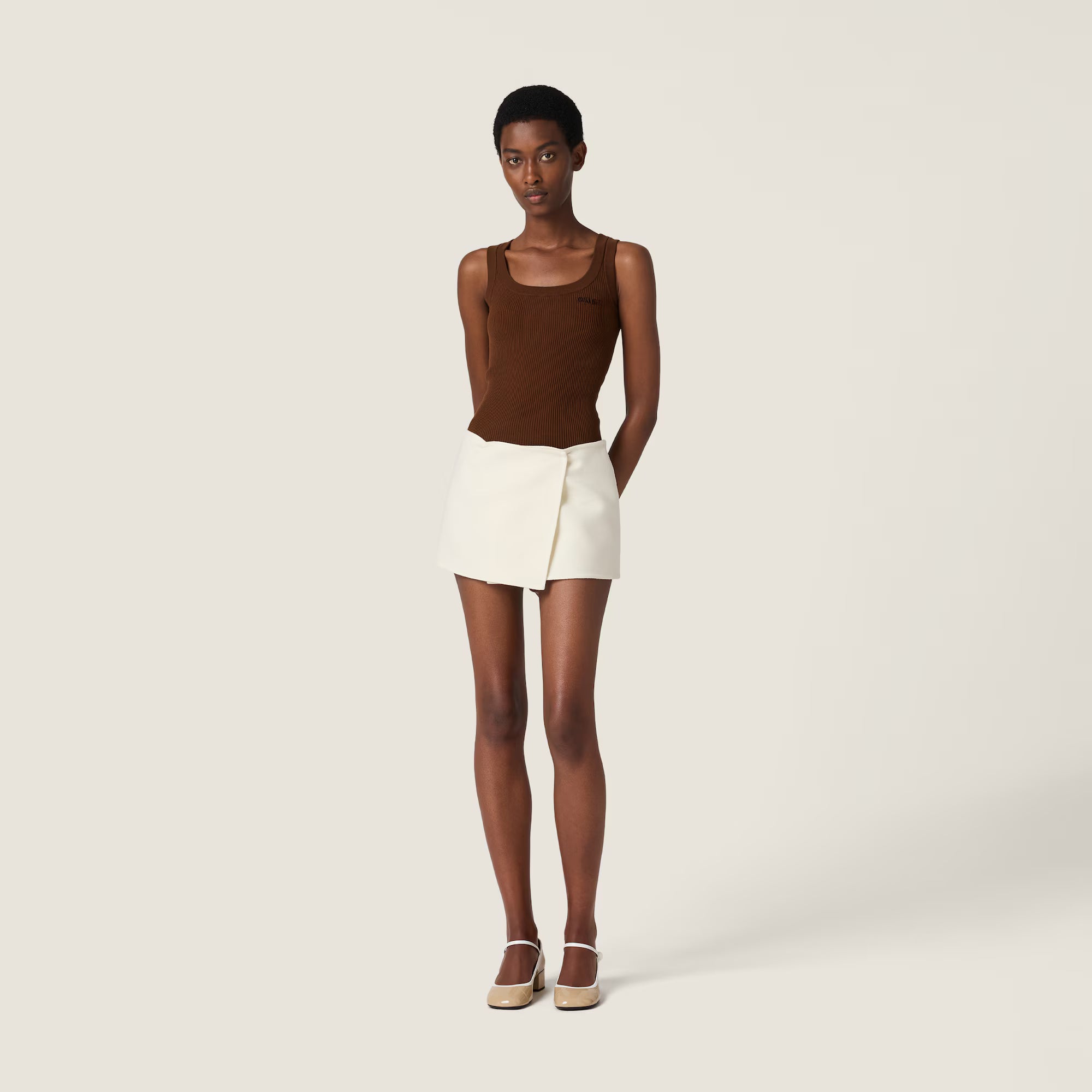 Miu Miu Cotton knit tank top Cocoa Brown