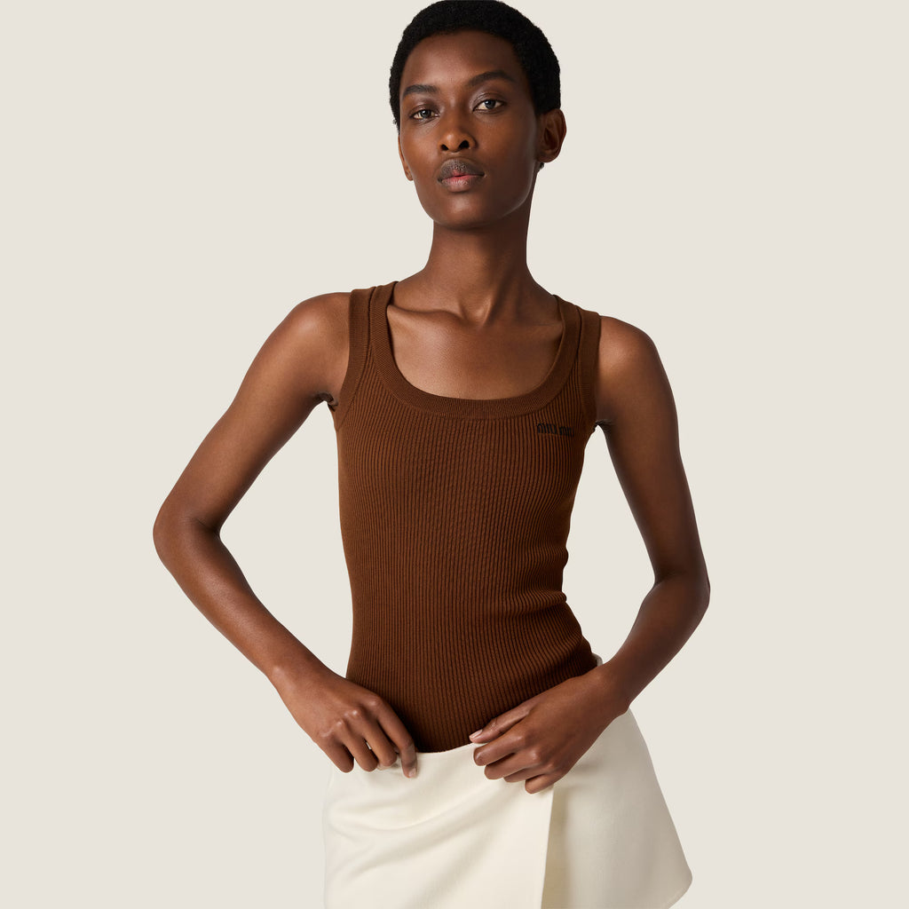 Miu Miu Cotton knit tank top Cocoa Brown