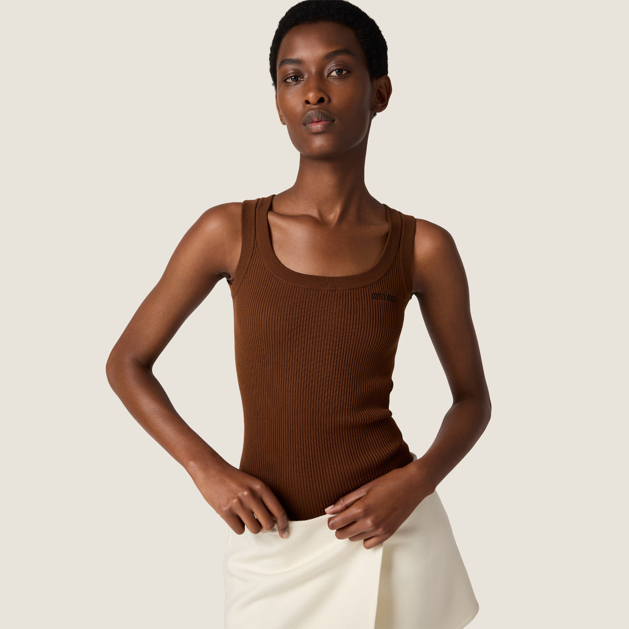 Miu Miu Cotton knit tank top Cocoa Brown