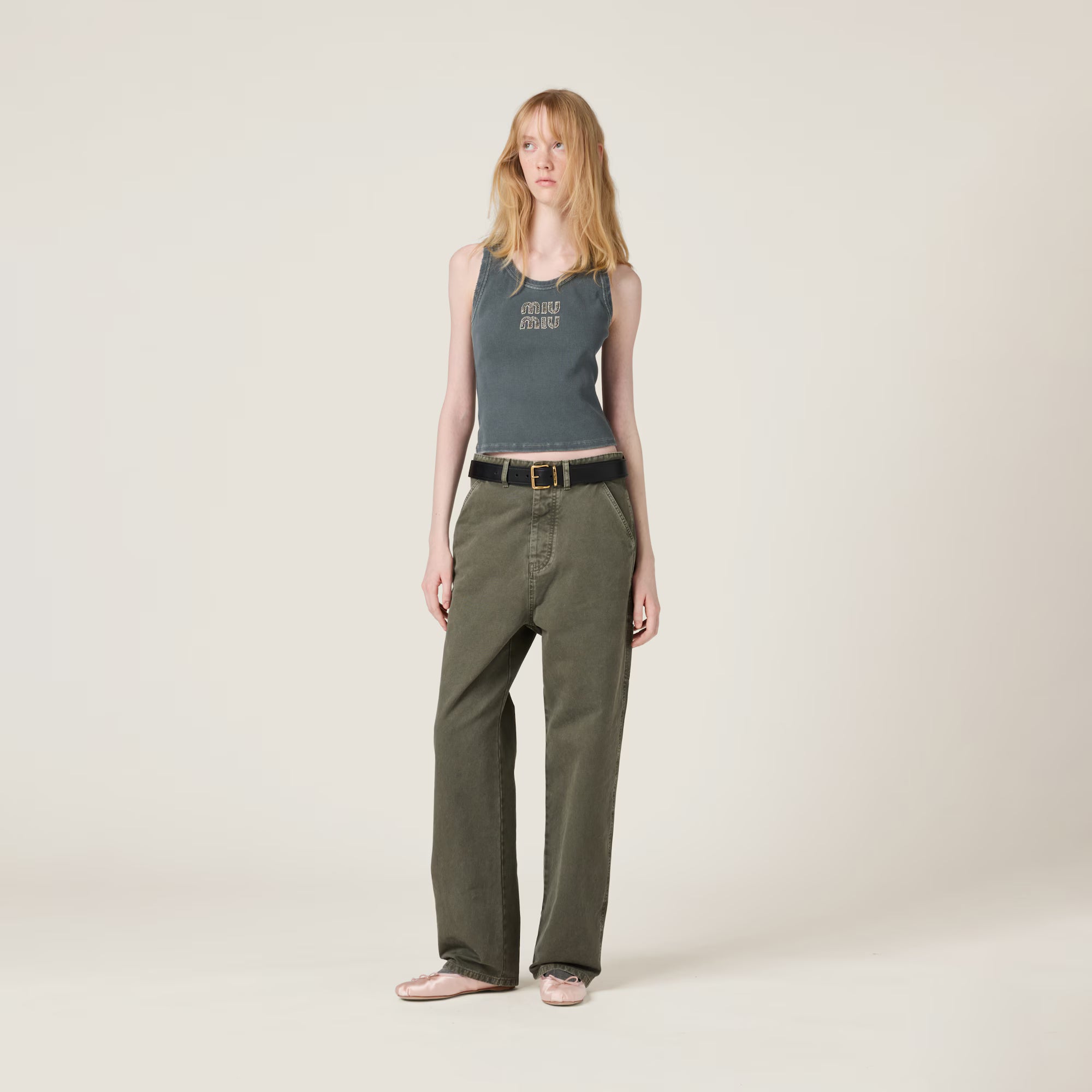 Miu Miu Embroidered ribbed knit jersey top