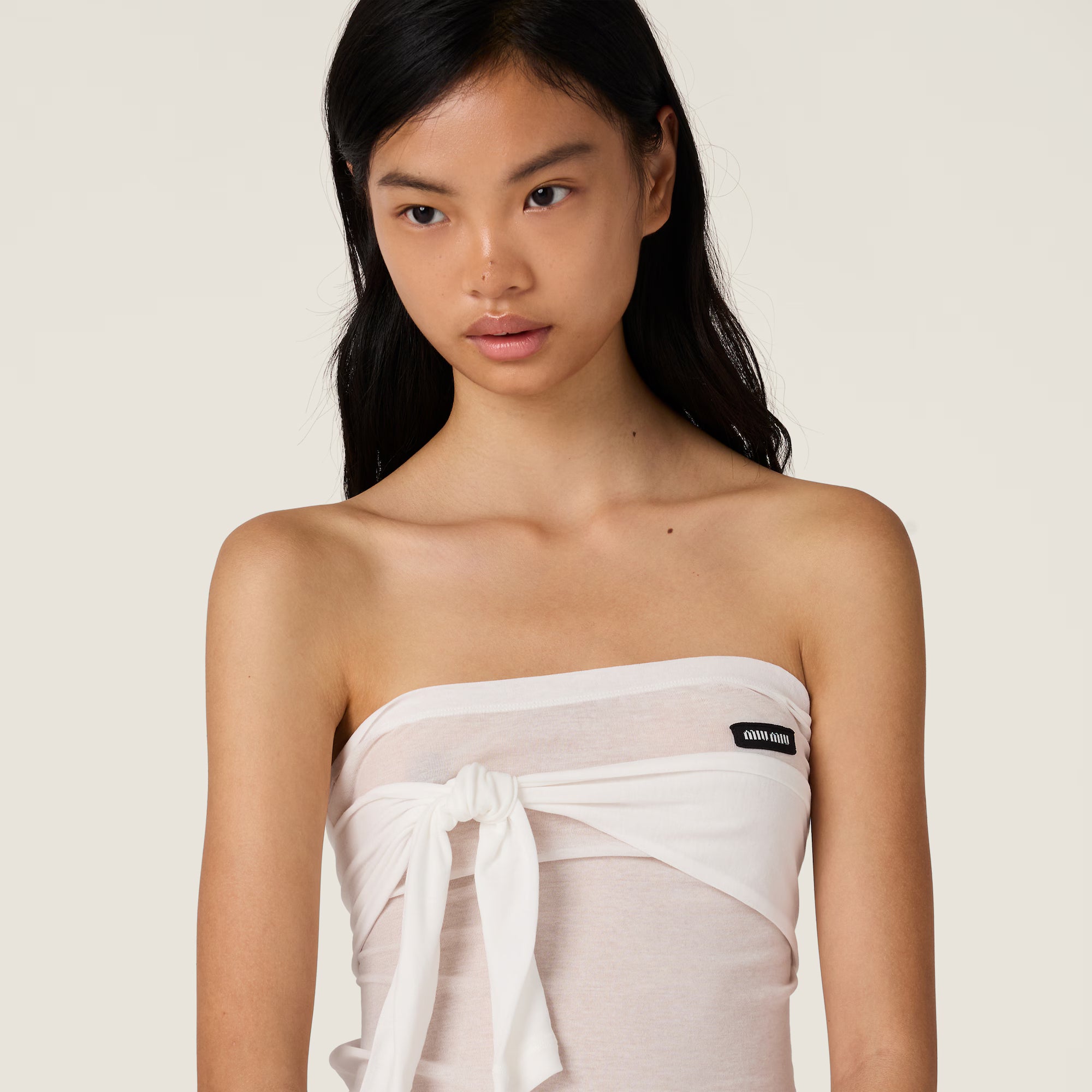 Miu Miu Ribbed jersey top White