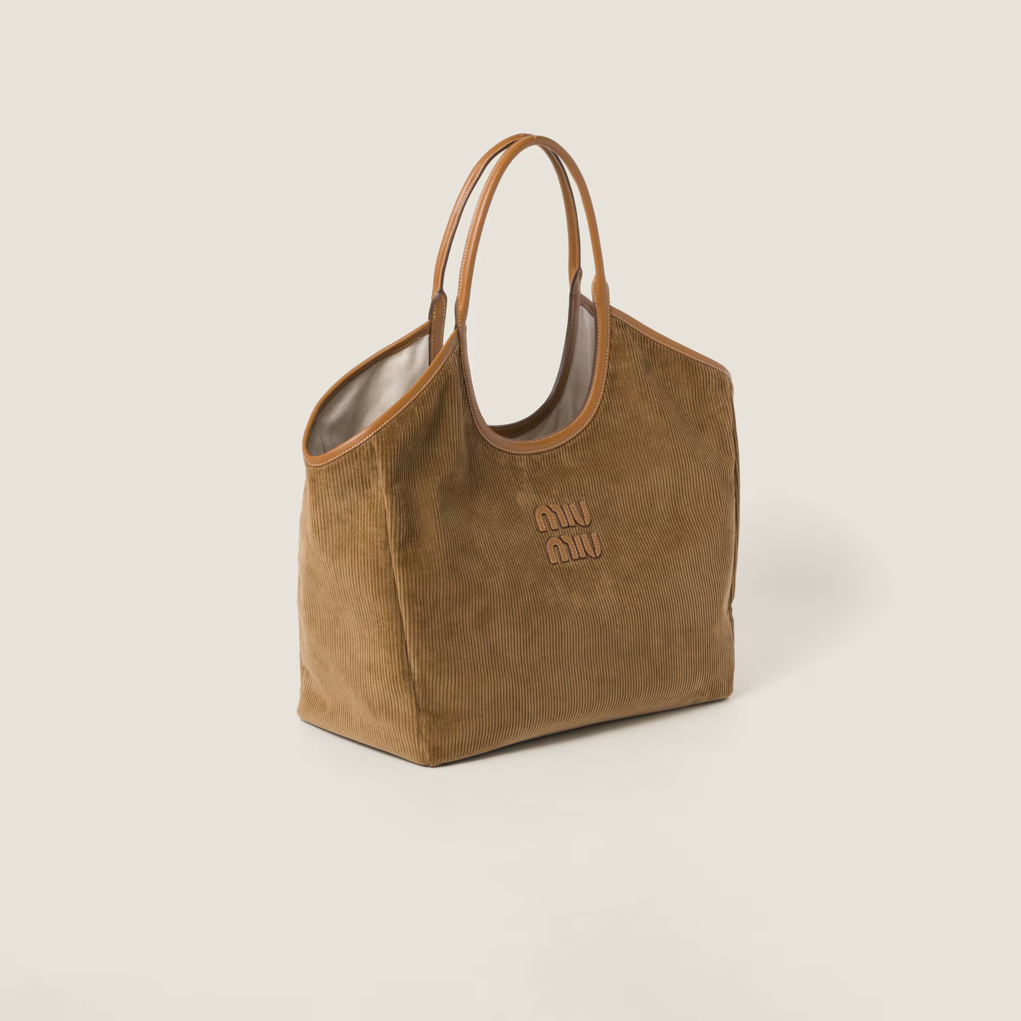 Miu Miu IVY corduroy shopping bag Large Cinnamon