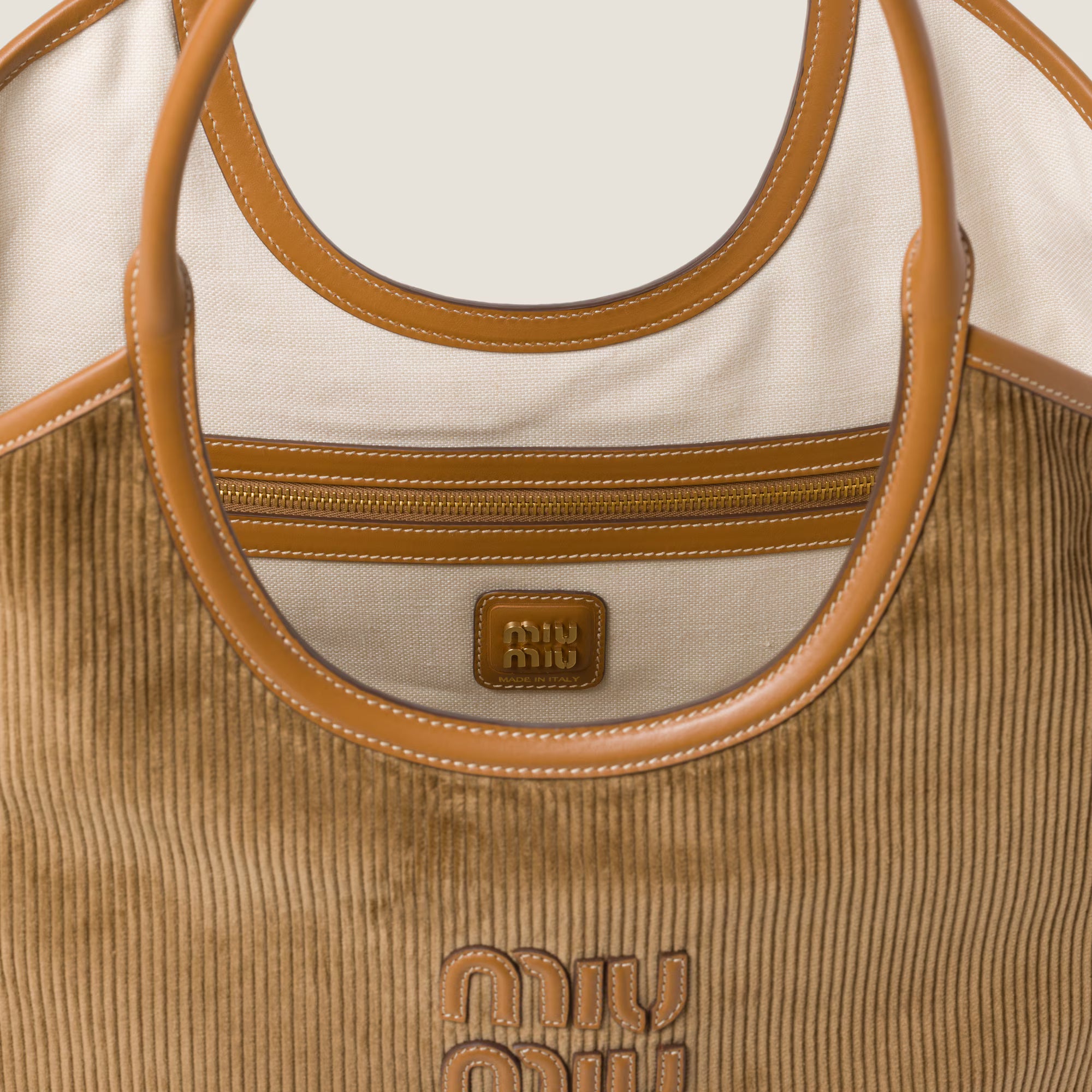 Miu Miu IVY corduroy shopping bag Large Cinnamon