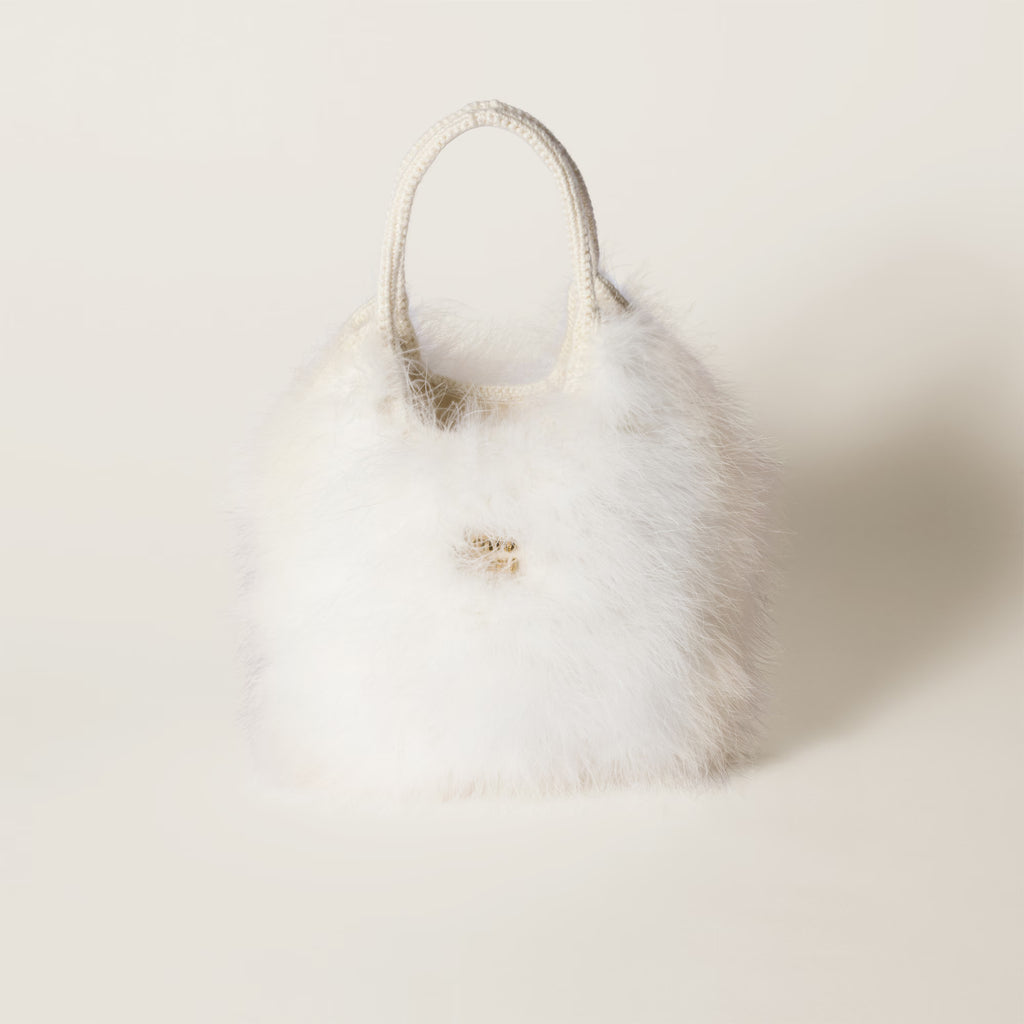Miu Miu IVY crochet handbag with feathers
