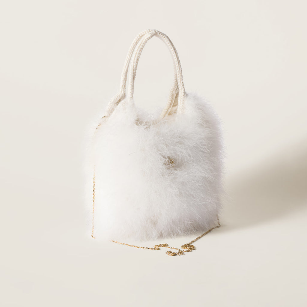 Miu Miu IVY crochet handbag with feathers