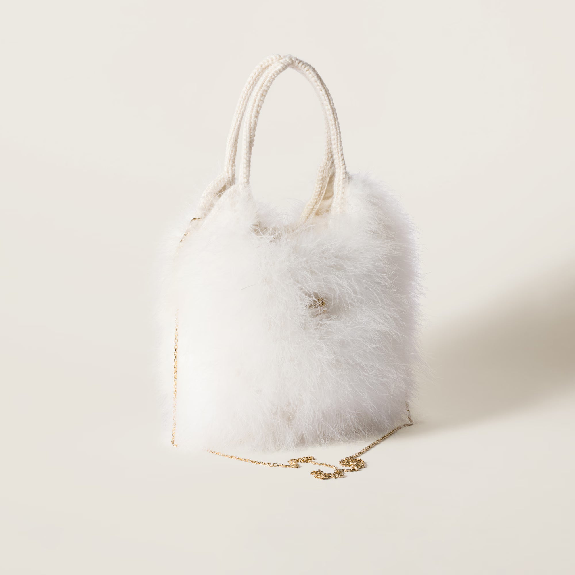 Miu Miu IVY crochet handbag with feathers