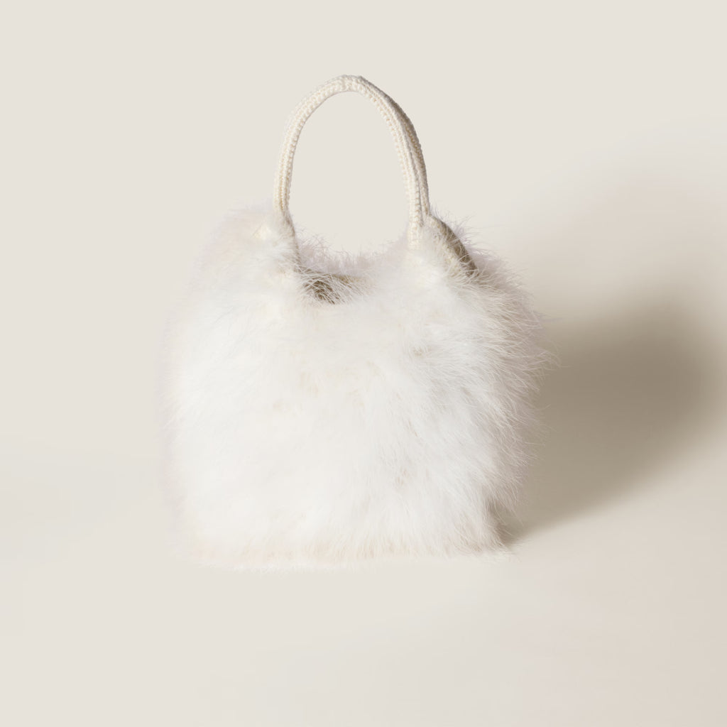 Miu Miu IVY crochet handbag with feathers