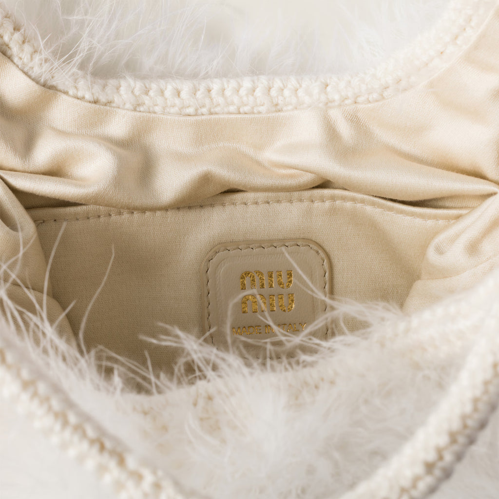 Miu Miu IVY crochet handbag with feathers