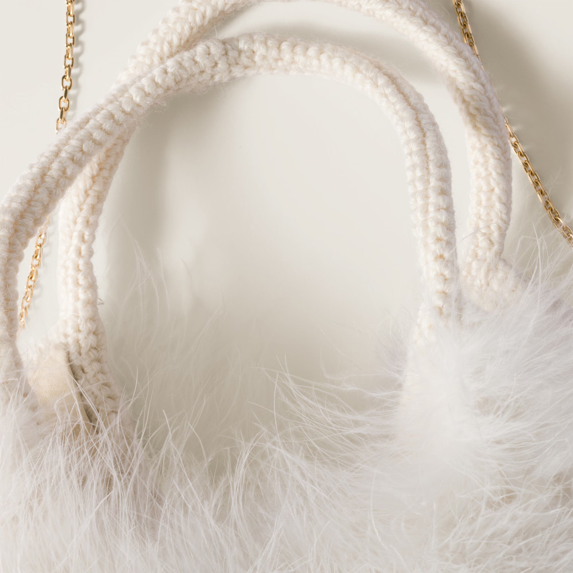 Miu Miu IVY crochet handbag with feathers