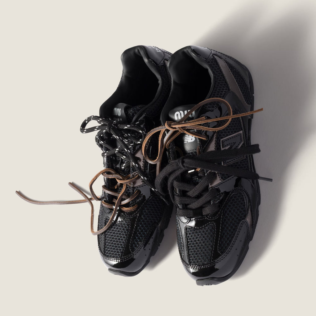 New Balance X Miu Miu 530 SL Patent Leather and Mesh Sneakers