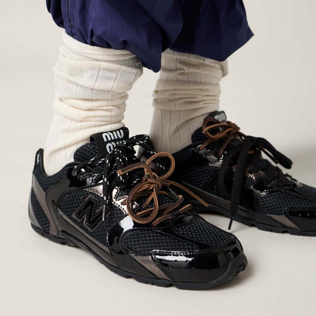 New Balance X Miu Miu 530 SL Patent Leather and Mesh Sneakers