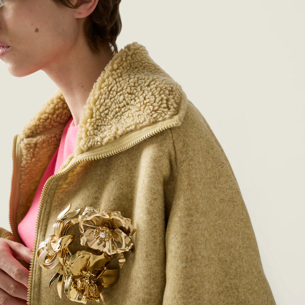 Miu Miu Cotton fleece zipper blouson jacket Soy Green