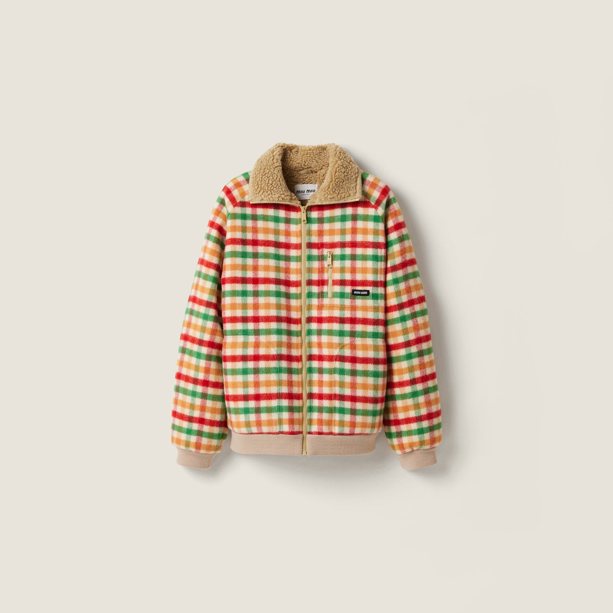 Miu Miu Fleece-lined checked blouson jacket
