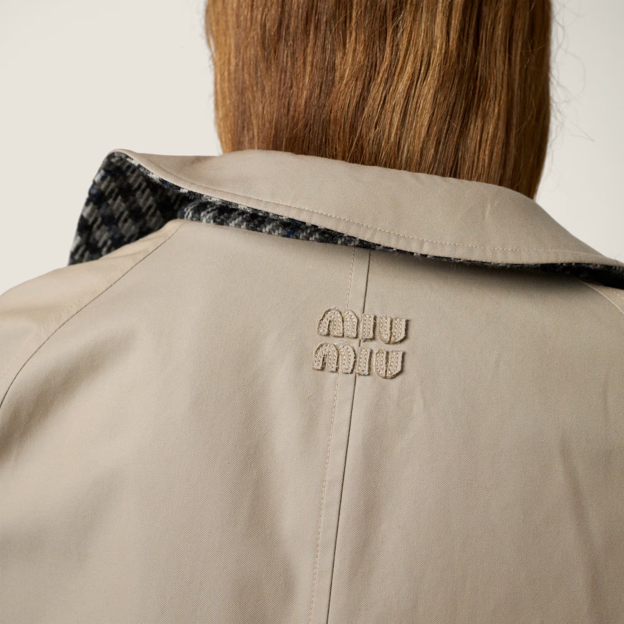 Miu Miu Reversible twill and check trench coat