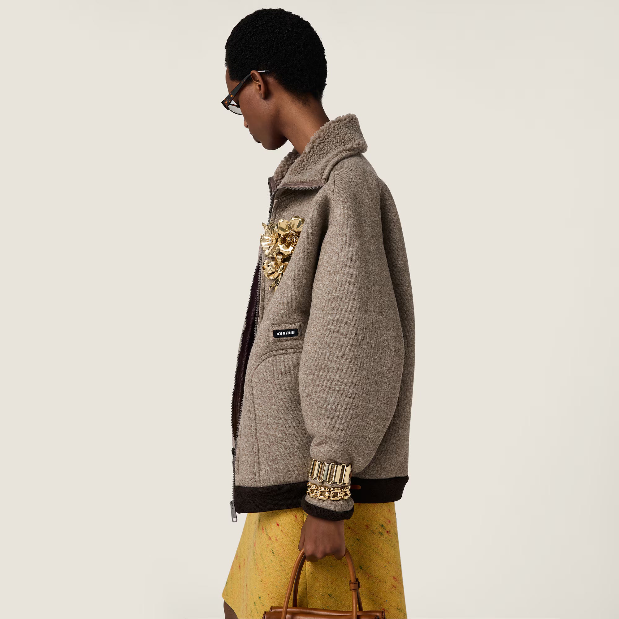 Miu Miu Cotton fleece zipper blouson jacket Cord