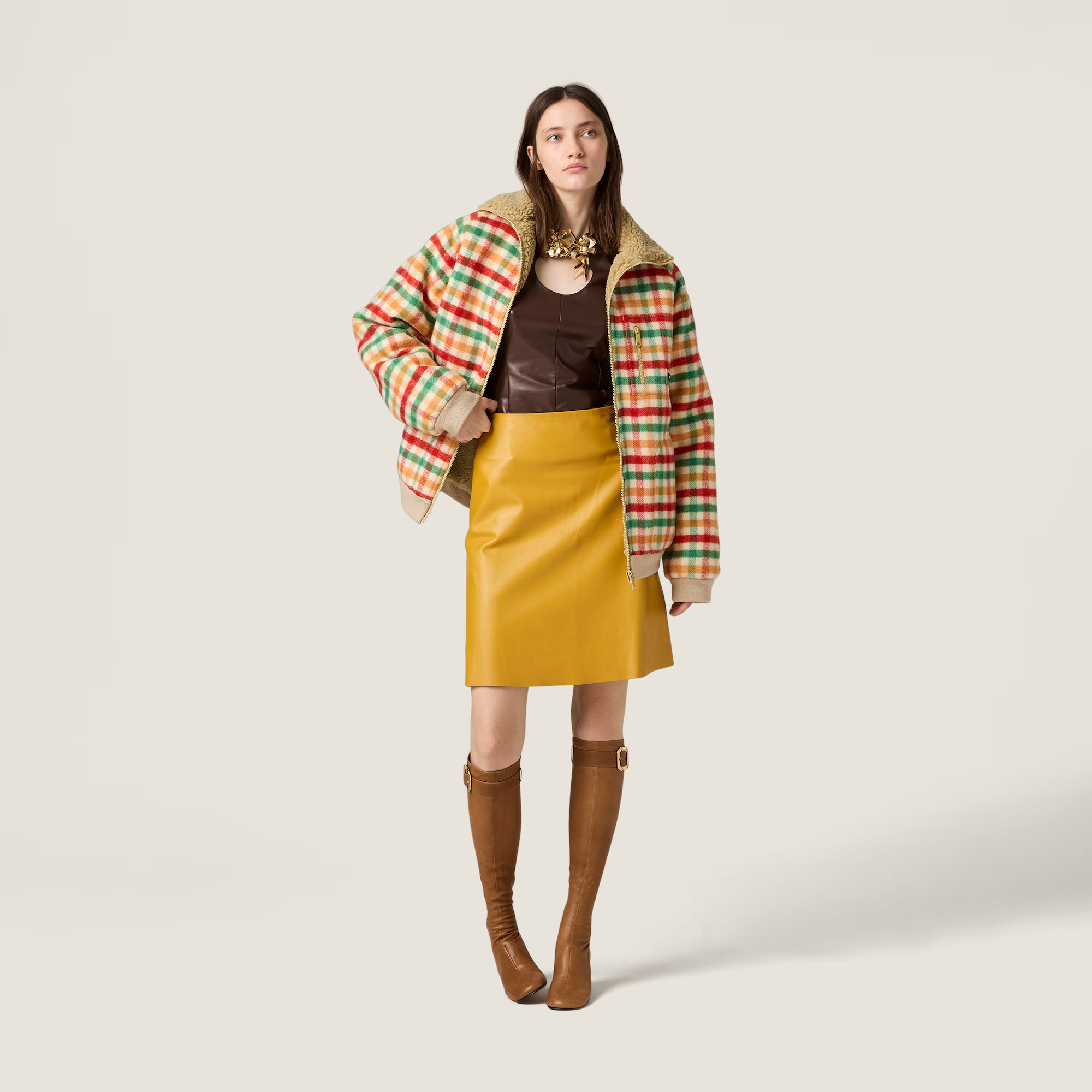 Miu Miu Fleece-lined checked blouson jacket